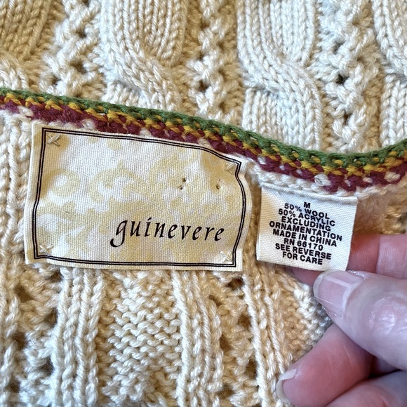 Anthropologie Guinevere Blue Ribbon Cardigan Size M Folksy Needlepoint Cableknit - Picture 12 of 13